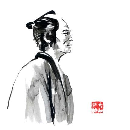 Painting samourai profil by Péchane | Painting Figurative Ink, Watercolor Pop icons, Portrait