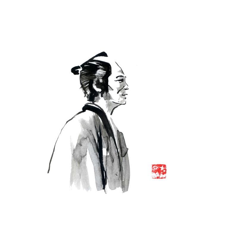 Peinture samourai profil par Péchane | Tableau Figuratif Portraits Aquarelle Encre