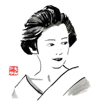 Painting smiling geisha by Péchane | Painting Figurative Ink, Watercolor Pop icons, Portrait