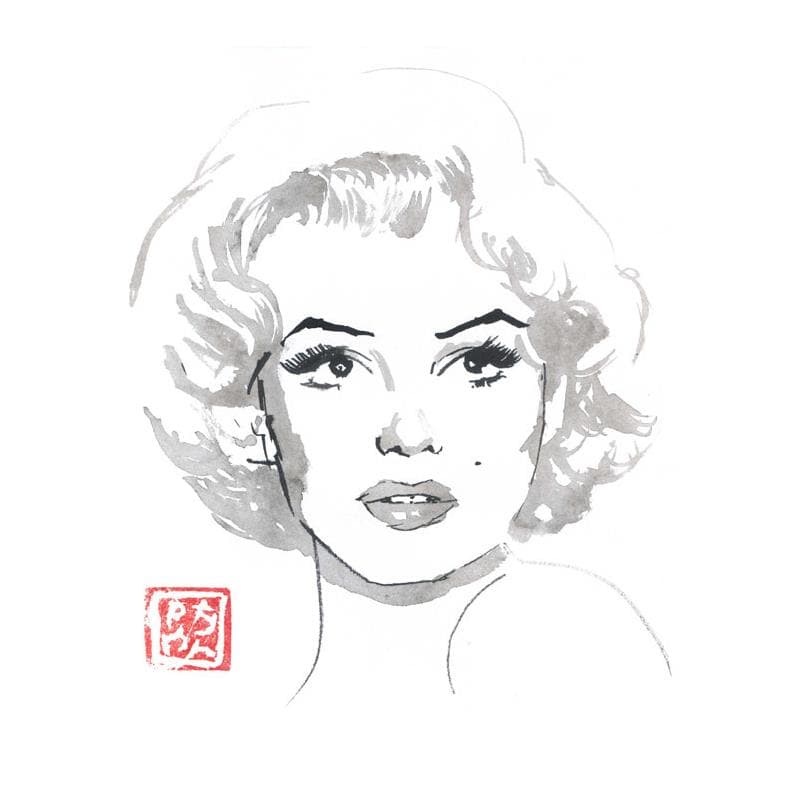 Painting marilyn by Péchane | Painting Figurative Portrait Watercolor Ink