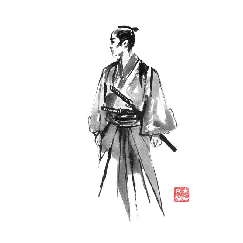 Painting samurai by Péchane | Painting Figurative Watercolor Portrait
