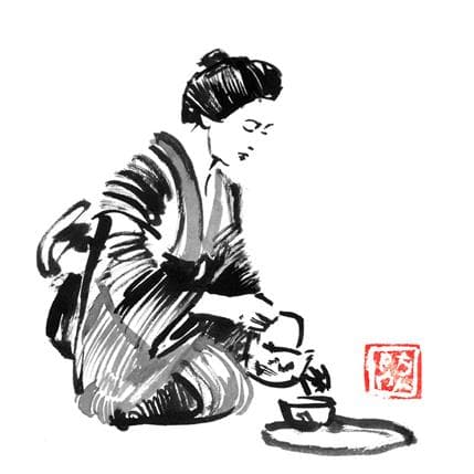 Peinture tea ceremony par Péchane | Tableau Figuratif Aquarelle Portraits, scènes de vie