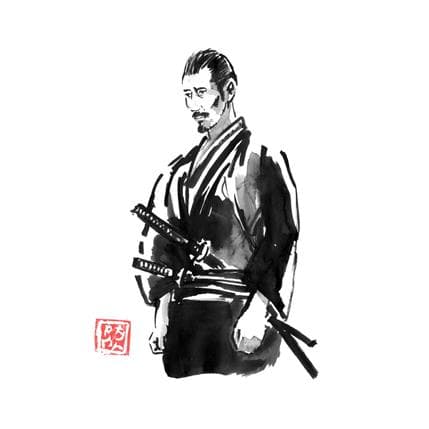 Peinture thinking samurai par Péchane | Tableau Figuratif Aquarelle Portraits