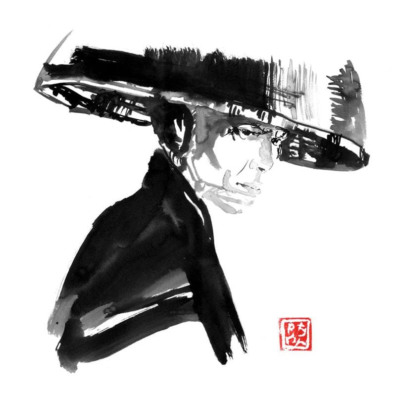 Peinture worried samurai par Péchane | Tableau Figuratif Aquarelle Portraits