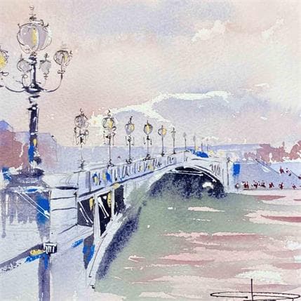 Peinture Pont Alexandre 3 par Kévin Bailly | Tableau Illustration Aquarelle Paysages, Vues marines, Vues urbaines