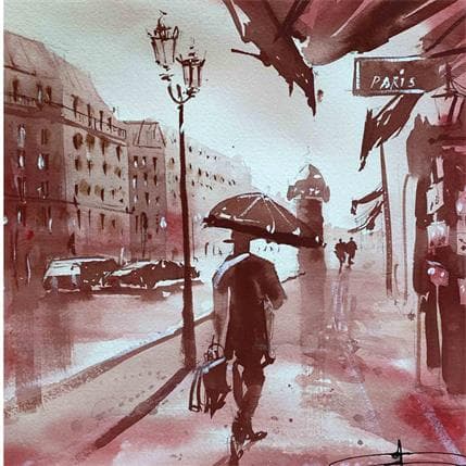 Painting Promenade pluvieuse à Paris by Kévin Bailly | Painting Illustrative Watercolor Landscapes, Life style, Urban