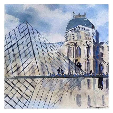 Painting Reflets sur la pyramide du Louvre by Kévin Bailly | Painting Illustrative Mixed, Watercolor Landscapes, Life style, Urban