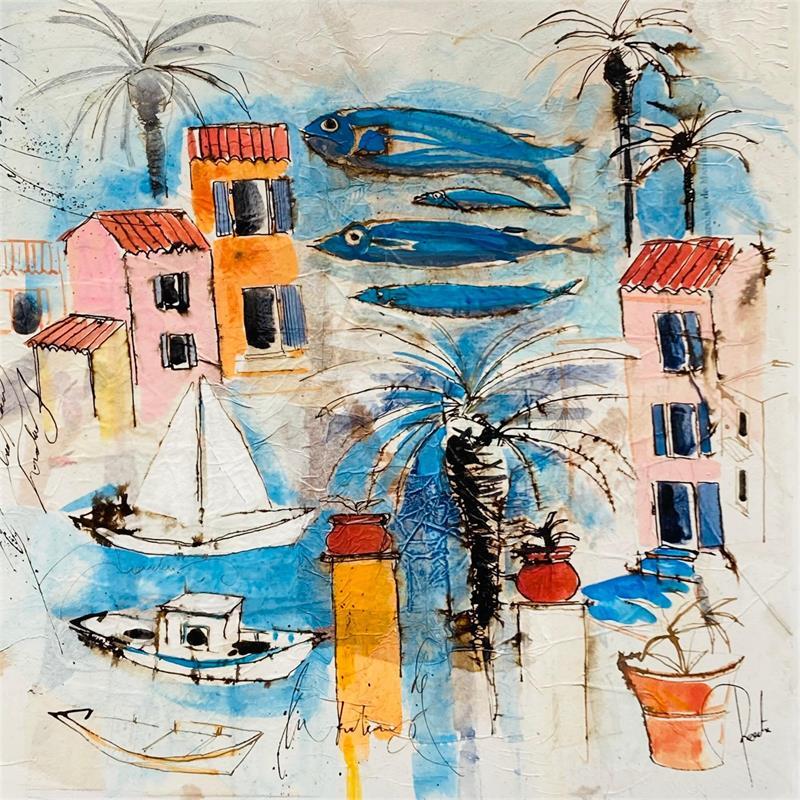 Peinture Port en mediterranée par Colombo Cécile | Tableau  Acrylique, Pastel