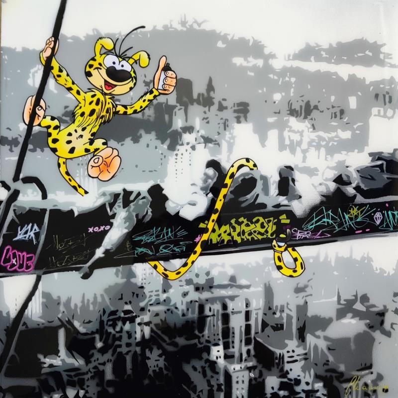 Peinture Fièvre jaune  par Chauvijo | Tableau Pop-art Icones Pop Scènes de vie Noir & blanc Graffiti Acrylique Résine