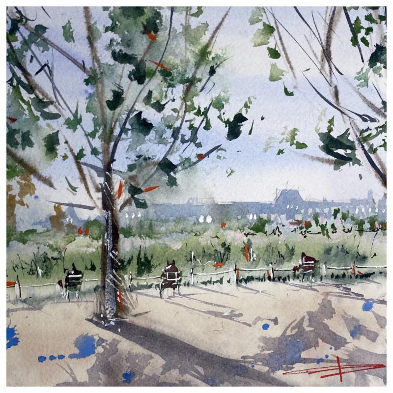Painting Parc de Paris by Bailly Kévin  | Painting Figurative Watercolor Life style, Pop icons, Urban