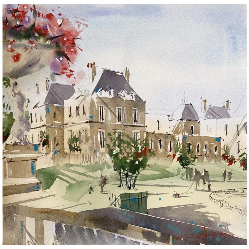 Painting Jardin du Luxembourg by Bailly Kévin  | Painting Figurative Urban Watercolor