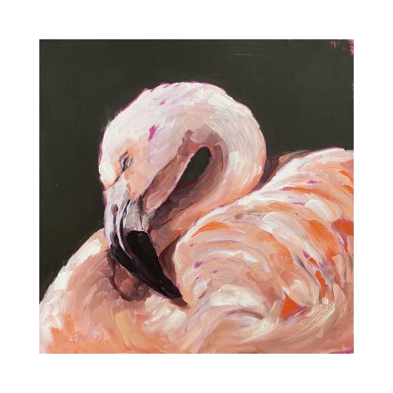 Peinture FLAMANT ROSE 2 par Morales Géraldine | Tableau Figuratif Animaux Huile Acrylique