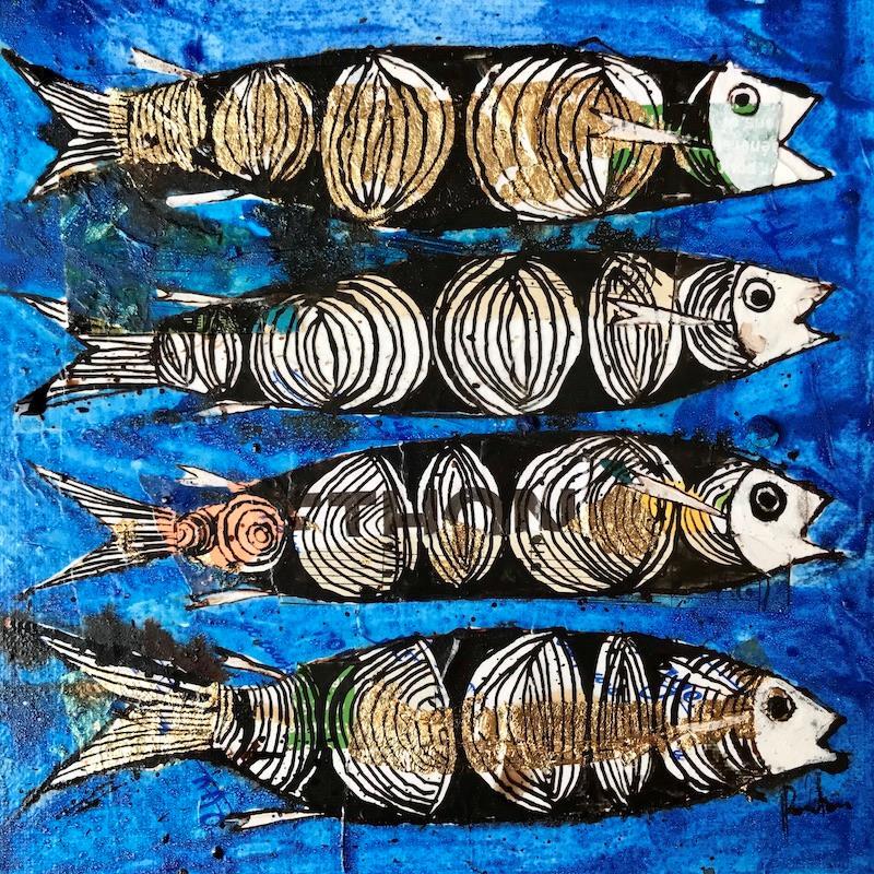 Painting Sardines grillées by Colombo Cécile | Painting Figurative Acrylic, Pastel Animals, Pop icons