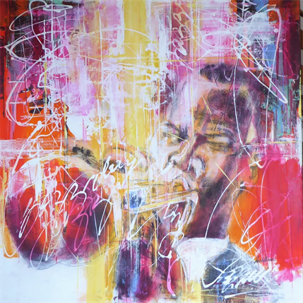 Painting Jazz Night by Silveira Saulo | Painting Figurative Mixed Portrait