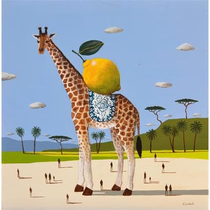 Painting Girafe et citron by Lionnet Pascal | Painting Surrealism Acrylic Animals