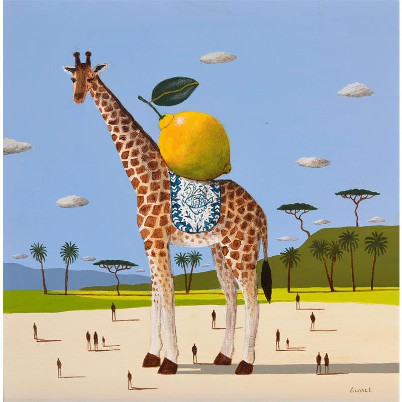 Peinture Girafe et citron par Lionnet Pascal | Tableau Surréalisme animaux Acrylique