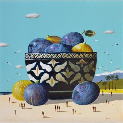 Painting Figues et prunes by Lionnet Pascal | Painting Surrealist Acrylic still-life