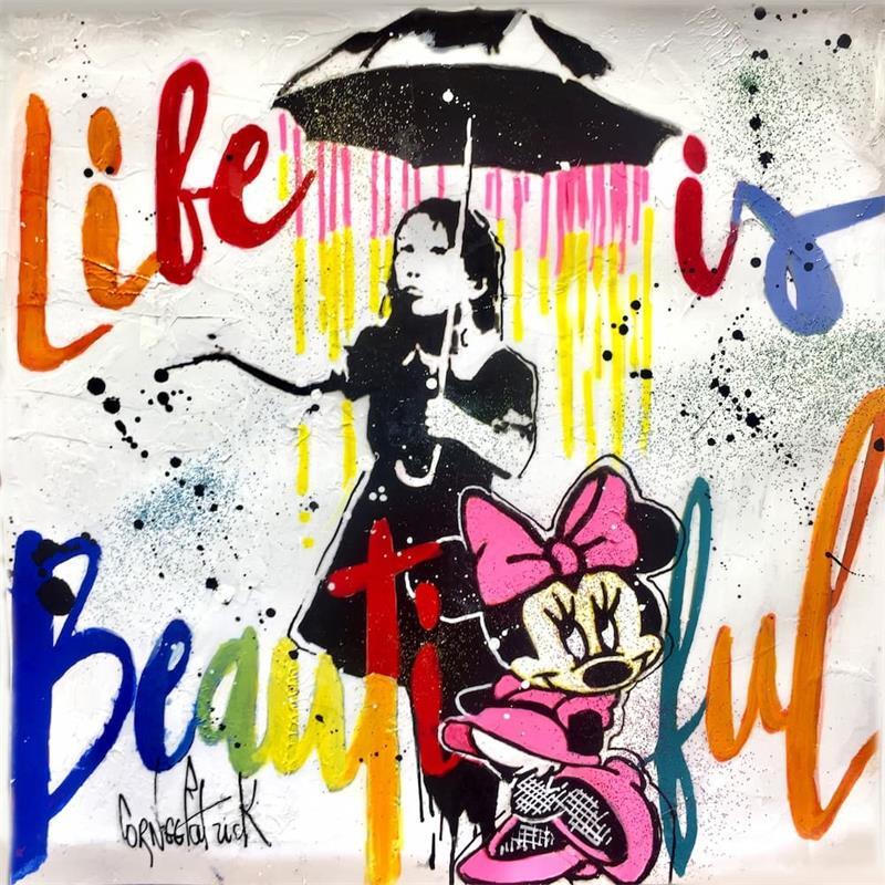 Peinture Minnie, life is beautiful par Cornée Patrick | Tableau Pop art Acrylique, Graffiti icones Pop, scènes de vie