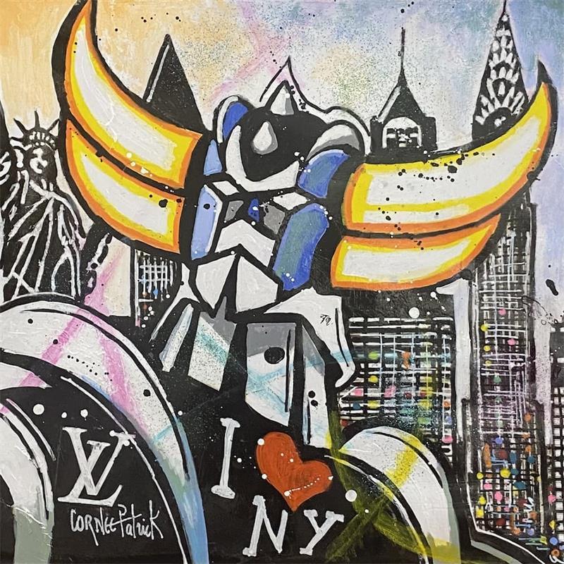 Painting Goldorak in New York by Cornée Patrick | Painting Pop art Graffiti Mixed Acrylic Pop icons Life style