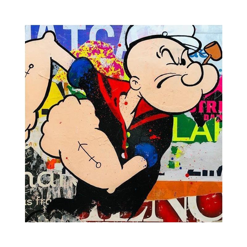 Painting POPEYE IS ANGRY by Mestres Sergi | Painting Pop-art Acrylic, Cardboard, Graffiti Pop icons