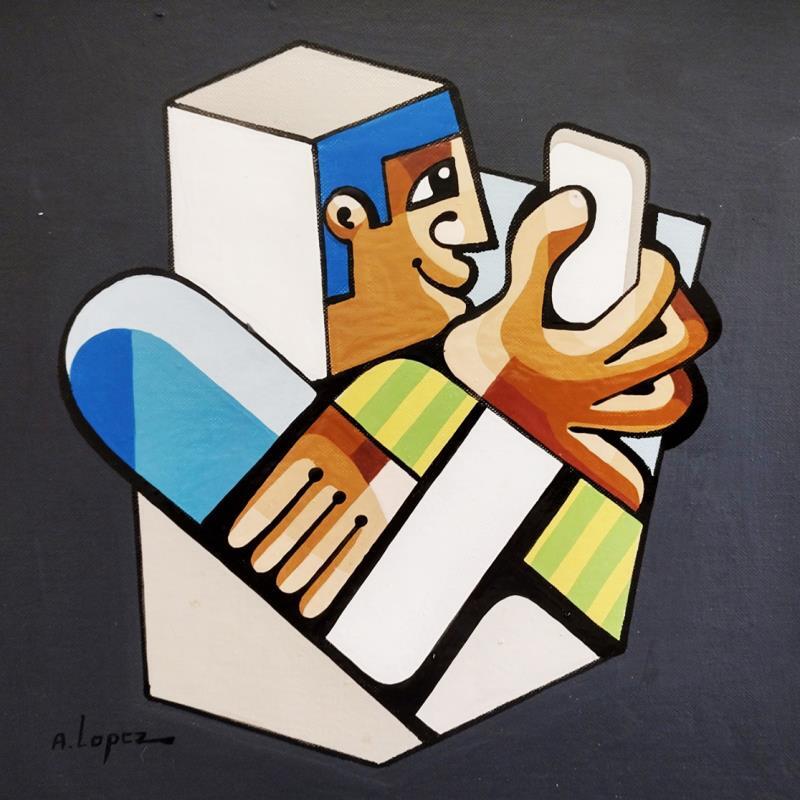 Peinture Le cube de la bulle  par Lopez Alfredo | Tableau Figuratif Scènes de vie Acrylique