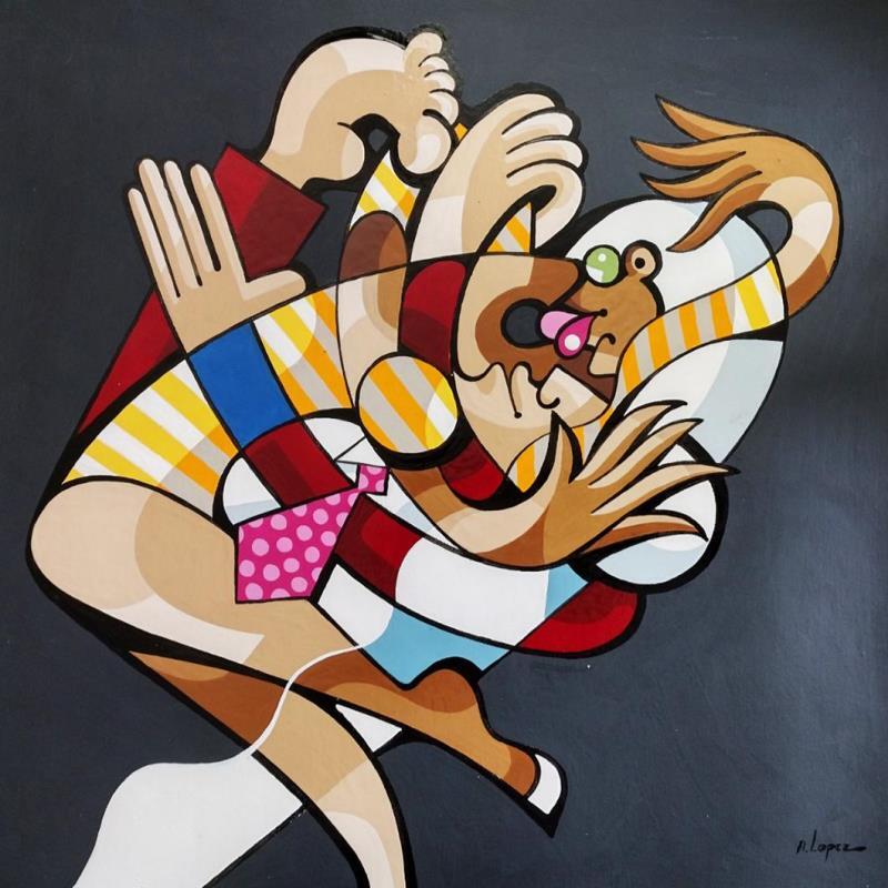 Peinture Tango tangué par Lopez Alfredo | Tableau Figuratif Scènes de vie Acrylique