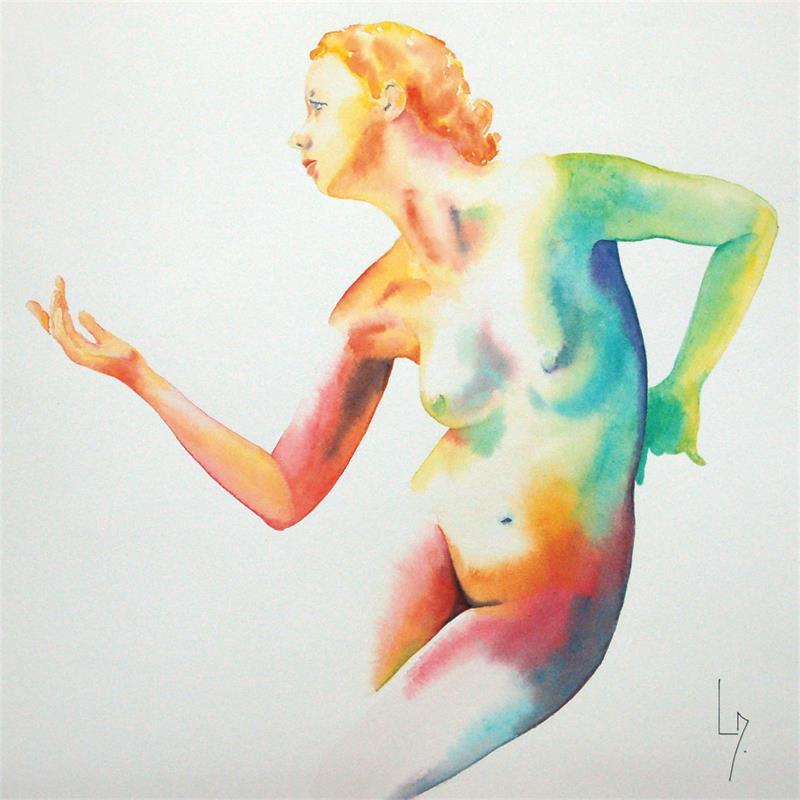 Painting Nu Femme 138 Nova by Loussouarn Michèle | Painting Figurative Watercolor Nude, Portrait