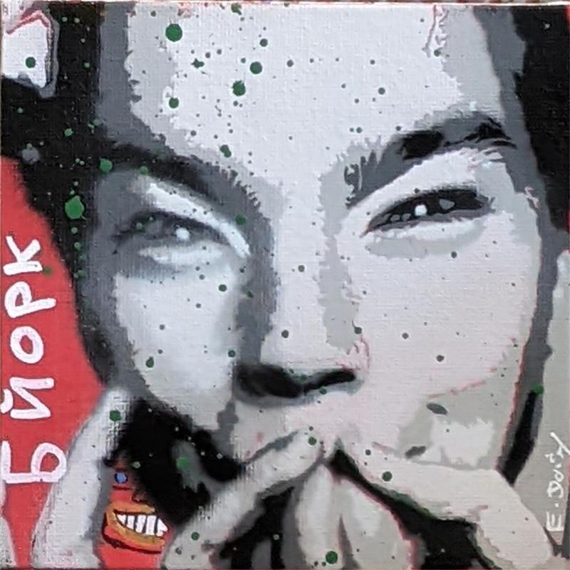 Painting Bjork by Doisy Eric | Painting Street art Acrylic, Cardboard, Graffiti Black & White, Pop icons, Portrait