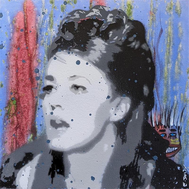 Painting Jeanne Moreau by Doisy Eric | Painting Figurative Acrylic, Cardboard, Graffiti, Watercolor Black & White, Pop icons, Portrait
