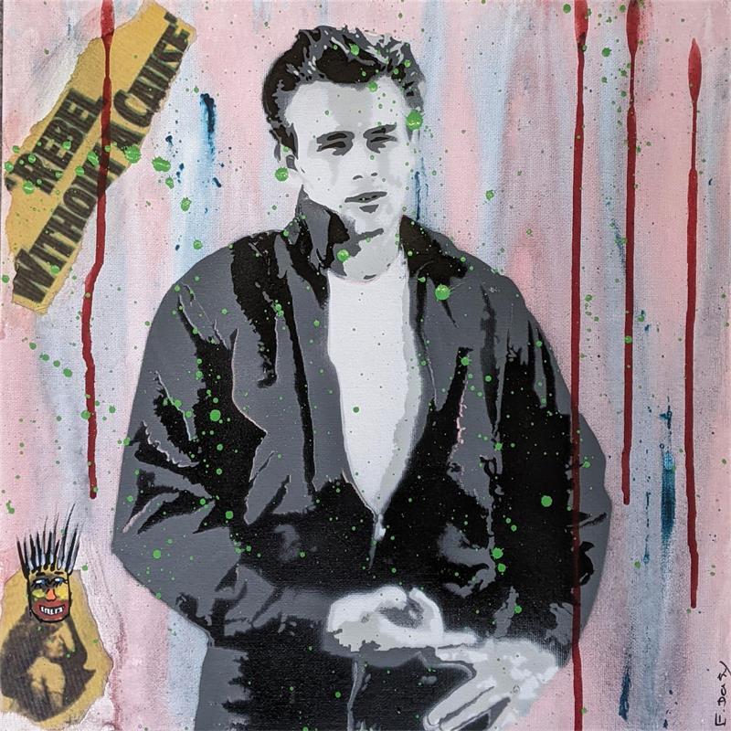Painting James Dean by Doisy Eric | Painting Figurative Acrylic, Cardboard, Graffiti, Watercolor Pop icons, Portrait