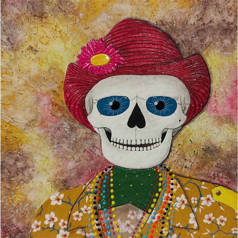 Peinture Mardis Gras colliers de perles Nouvelle-Orleans par Geiry | Tableau Surréalisme Matiérisme Portraits