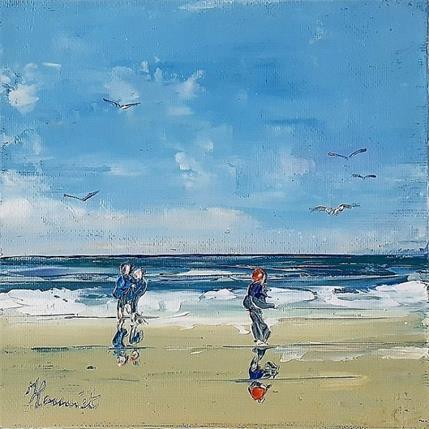 Peinture A la plage par Hanniet | Tableau Figuratif Huile Marine, Paysages, Scènes de vie