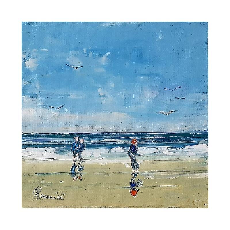Peinture A la plage par Hanniet | Tableau Figuratif Paysages Marine Scènes de vie Huile
