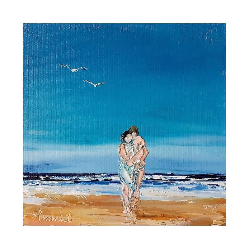 Gemälde Tendresse sur la plage von Hanniet | Gemälde Figurativ Marine Alltagsszenen Öl