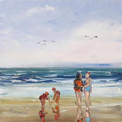 Peinture Au bord de la mer jouer toujours jouer par Hanniet | Tableau Figuratif Huile Marine, Paysages, Scènes de vie