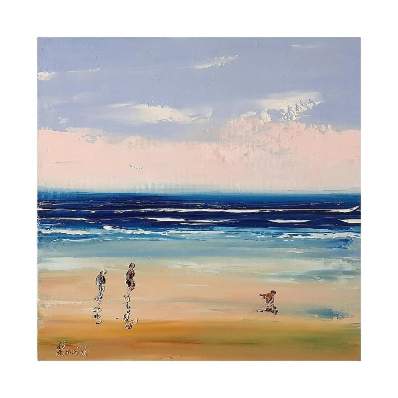Painting  Balade à marée basse en bord de mer by Hanniet | Painting Figurative Oil Landscapes, Life style, Marine