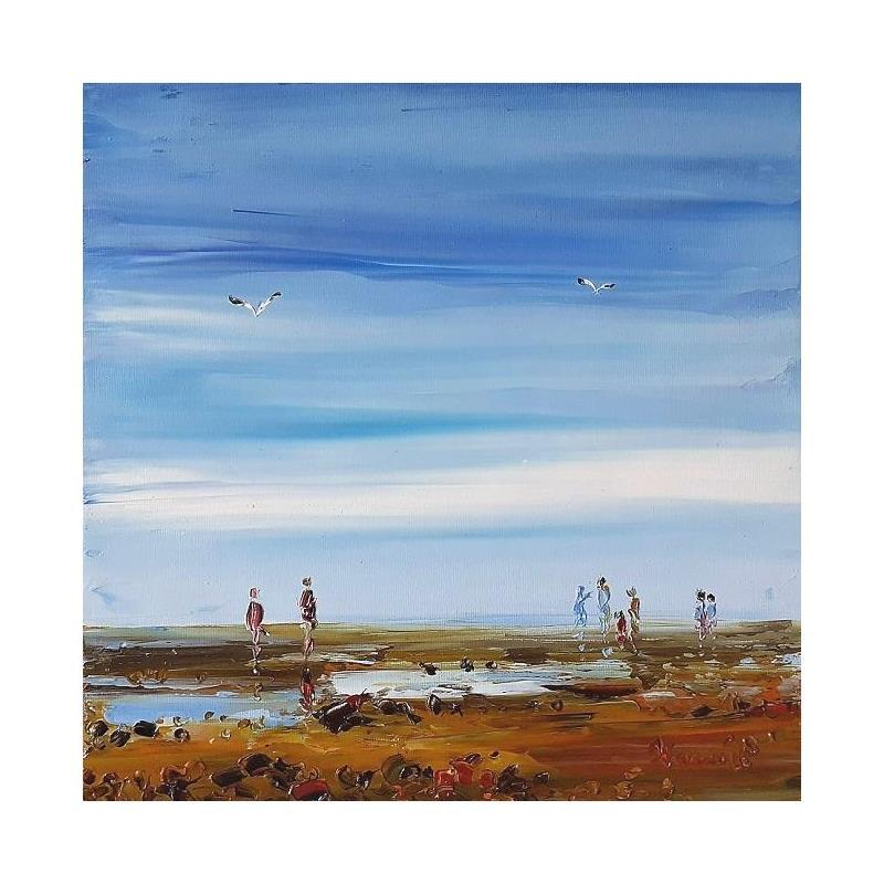 Peinture Le grand air à marée basse par Hanniet | Tableau Figuratif Paysages Marine Scènes de vie Huile