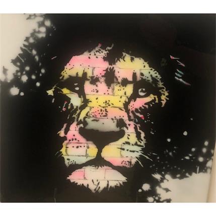 Gemälde Lion von Puce | Gemälde Pop-Art Acryl, Holz Porträt