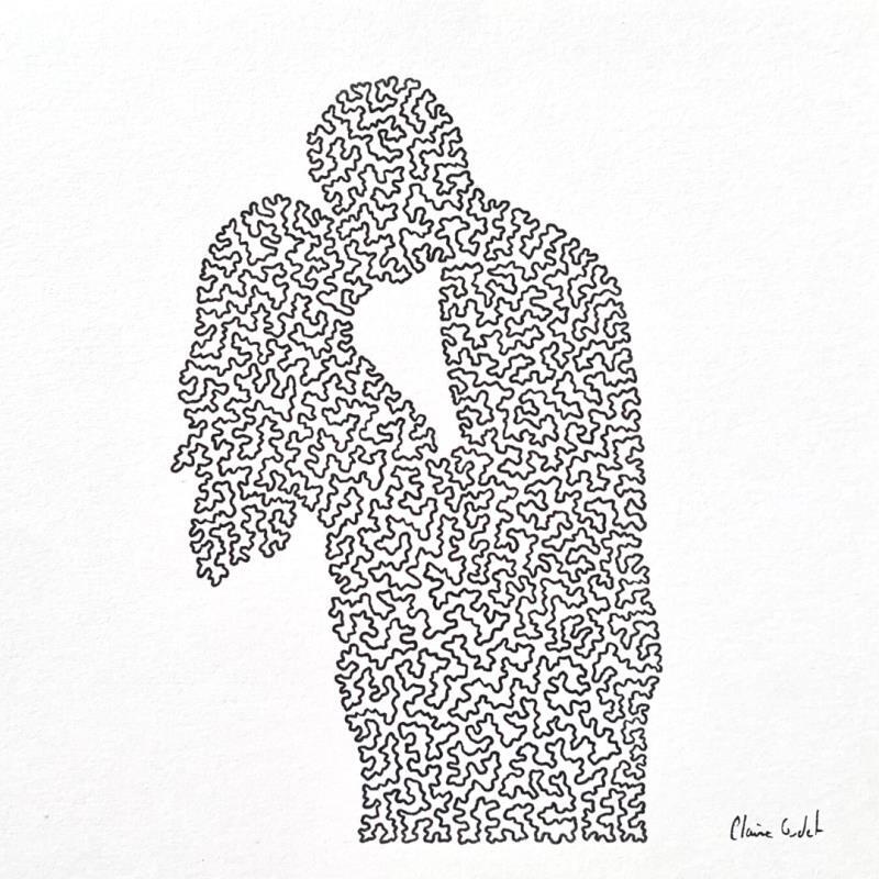 Peinture Le baiser par Godet Claire | Tableau Figuratif Scènes de vie Encre