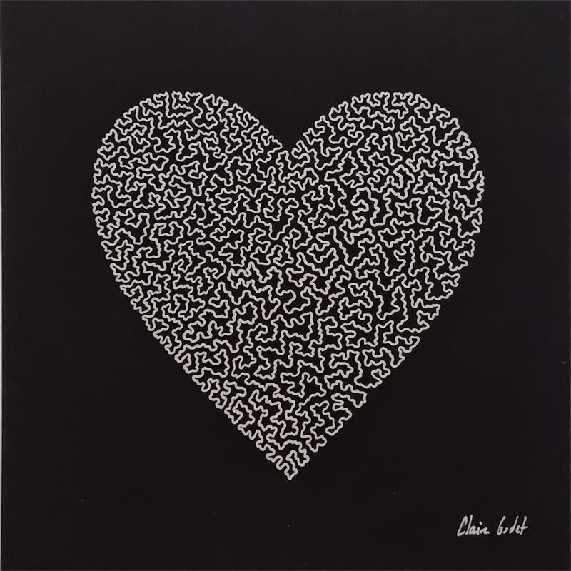 Peinture Coeur argenté par Godet Claire | Tableau Figuratif Encre