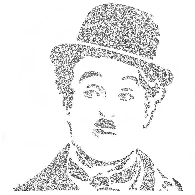 Painting Charlie Chaplin by Godet Claire | Painting Figurative Ink Portrait