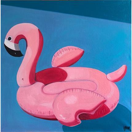 Painting PINK FLAMINGO BUOY by Al Freno | Painting Figurative Oil
