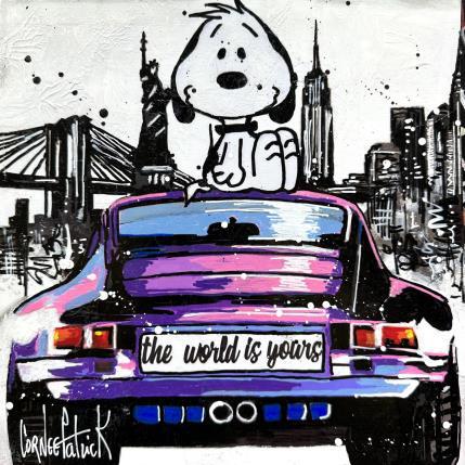 Peinture Snoopy loves Porsche par Cornée Patrick | Tableau Pop Art Mixte icones Pop, scènes de vie, Vues urbaines