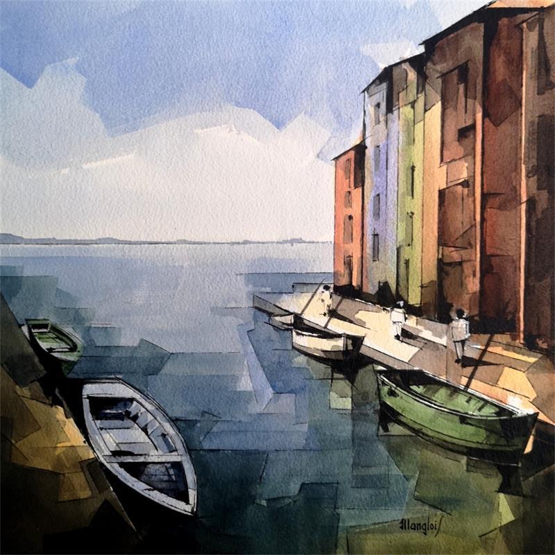 Painting VENISE by Langlois Jean-Luc | Painting Figurative Watercolor Marine