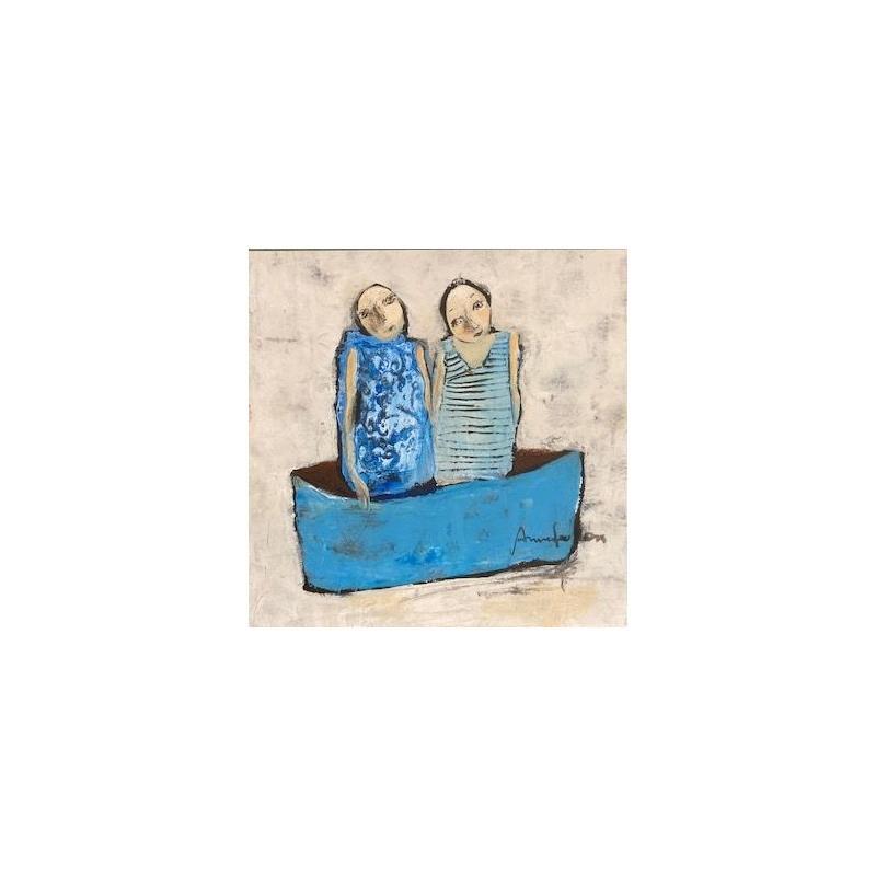 Peinture Barque bleue par Guillon Anne | Tableau Figuratif Scènes de vie