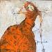 Gemälde La robe orange von Guillon Anne | Gemälde Figurativ Alltagsszenen
