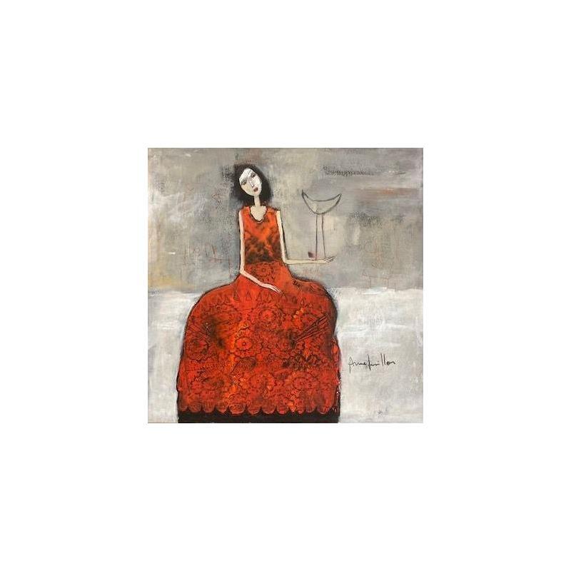 Painting La robe rouge by Guillon Anne | Painting Figurative Mixed Life style