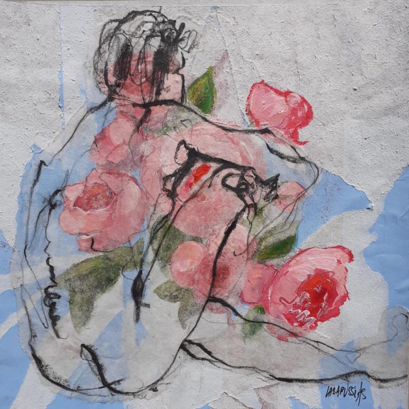 Painting Homme fleurs 21 by Labarussias | Painting Figurative Gluing Nude