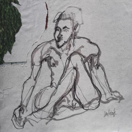 Painting Esquisse Homme Noir sur Gris 26COL 2022 by Labarussias | Painting Figurative Mixed Nude
