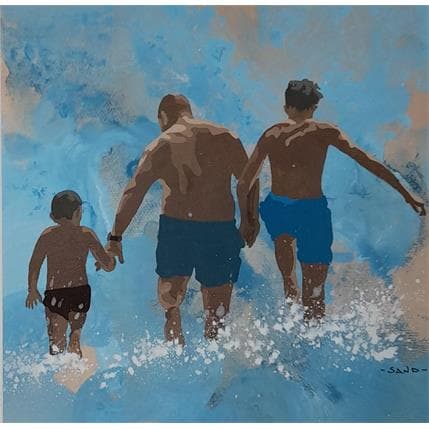 Painting Papa partagé by Sand | Painting Figurative Acrylic Life style